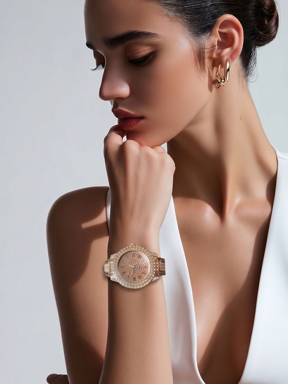Luxury Gold Crystal Women's Watch - Elegant Rose Gold Finish